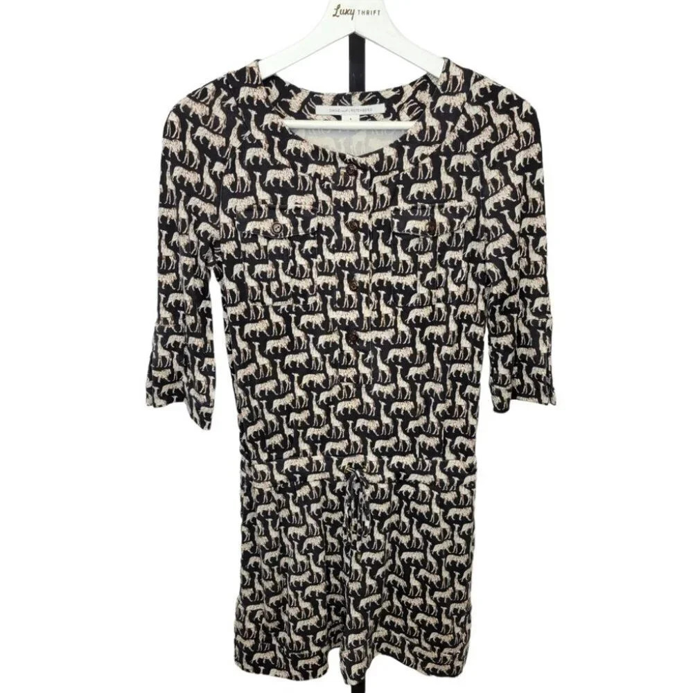 Diane Von Furstenberg 100% Silk Safari Romper, Size 4